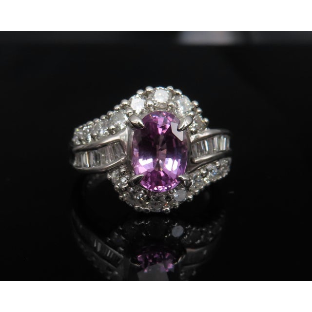 Late 20th Century 2.02ct Gia Ceylon No Heat Pink Sapphire 1.00ct Diamond Platinum Ring Size 5.25 For Sale - Image 12 of 18