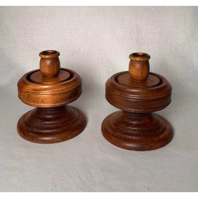 Mid Century Modern Solid Wood Turned Taper Candleholders, a Pair For Sale - Image 4 of 12