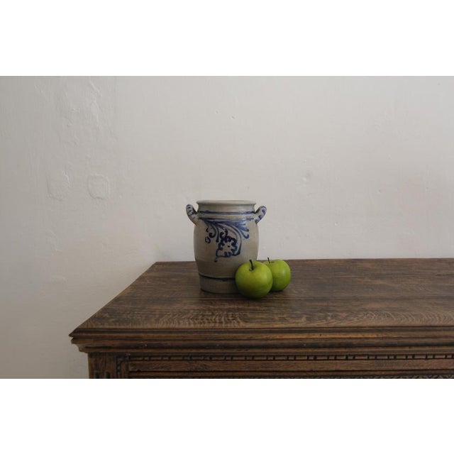 Rustic German Folk Art Grey and Cobalt Blue Stoneware Jar, 1890s For Sale - Image 3 of 12