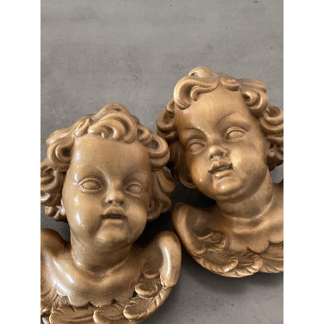 Heavenly Angel Figurines in Carved Wood, Germany, Set of 2 For Sale - Image 5 of 8