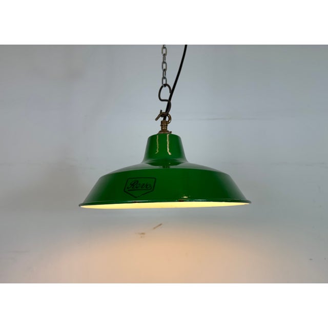 Industrial Green Enamel Factory Pendant Lamp from Revo, 1950s For Sale - Image 9 of 18