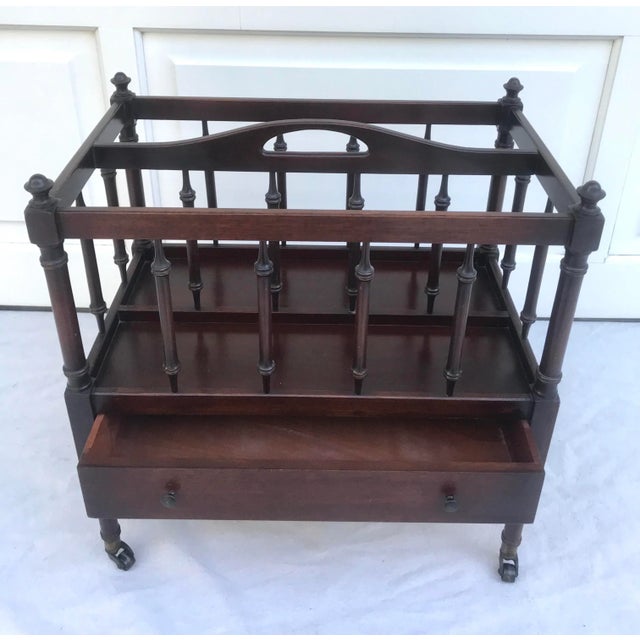 Antique Canterbury Magazine Rack on Casters For Sale In Los Angeles - Image 6 of 9