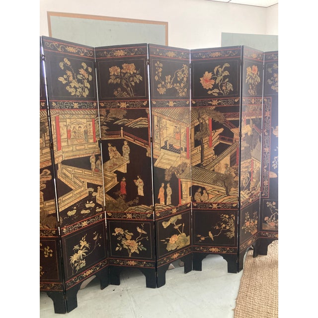 18th Century Coromandel Pagoda 8 Panel Folding Screen For Sale - Image 12 of 14