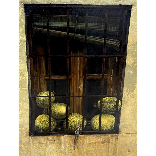 Mid 20th Century Chuck Wood Trompe l’Oeil Still Life of Striped Melons in Barn Window, c. 1970s For Sale - Image 5 of 11