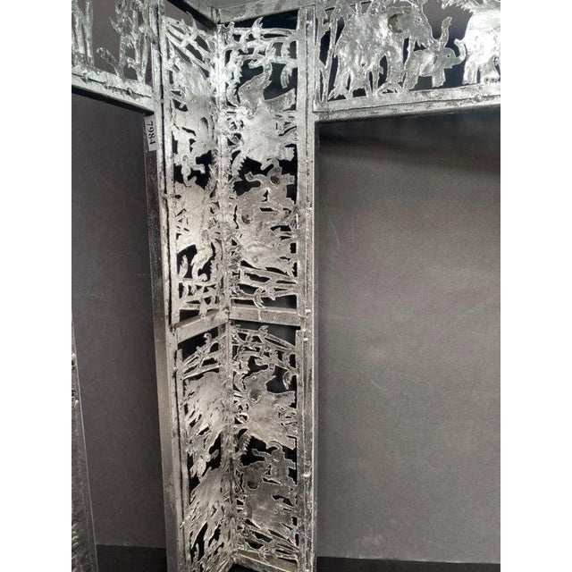 Mid-Century Modern 1950s Metal Silver Leaf Finish Console With Elephant Scenes in the Jungle For Sale - Image 3 of 9