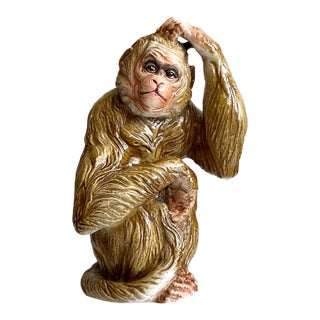 Vintage Boho Glazed Ceramic Monkey For Sale