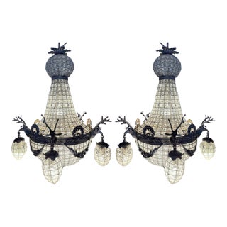 1980s French Louis XVI Charcoal Bronze Chandeliers - Pair For Sale