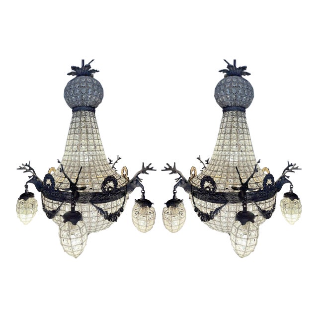 1980s French Louis XVI Charcoal Bronze Chandeliers - Pair For Sale