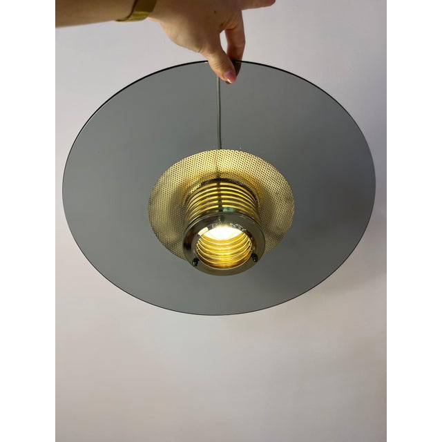 Metal Pendant Lamp in Smoked Glass and Brass by Jan Eskil Eskilsson for Belid For Sale - Image 7 of 11