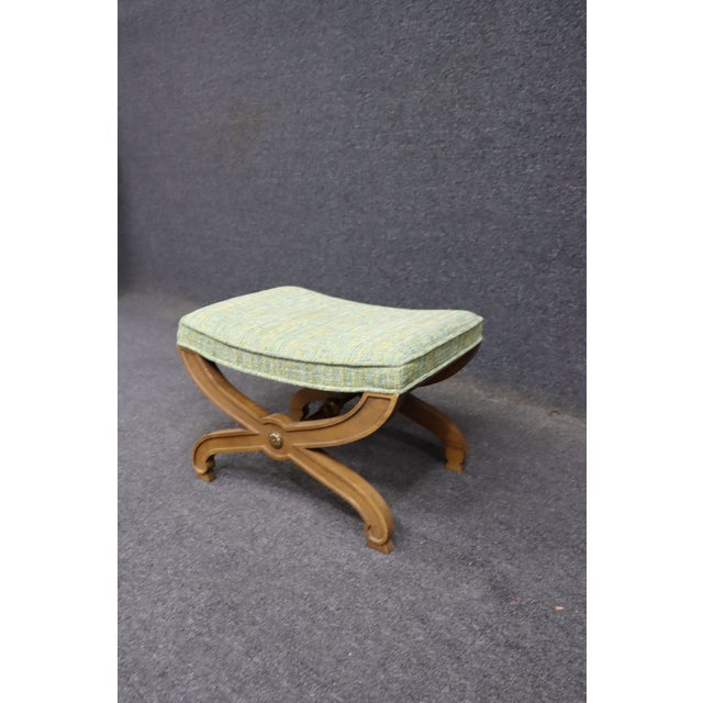 Neoclassical Cherry Wood X-Base Upholstered Bench For Sale - Image 3 of 8