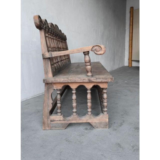 Brown Antique Architectural Spanish Mediterranean Style Bench For Sale - Image 8 of 8