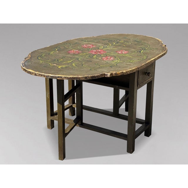 1920s Vintage Italian Green Painted Drop-Leaf Table, 1920 For Sale - Image 5 of 12
