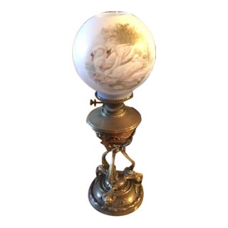 19th Century Art Nouveau Brass Converted Oil Lamp From Messengers For Sale