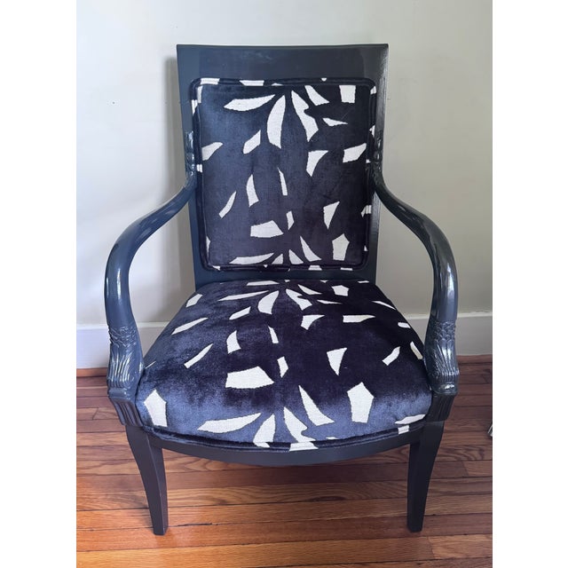 Pair of Lacquered Neoclassical Dolphin Armchairs ~ New Upholstery For Sale - Image 13 of 17