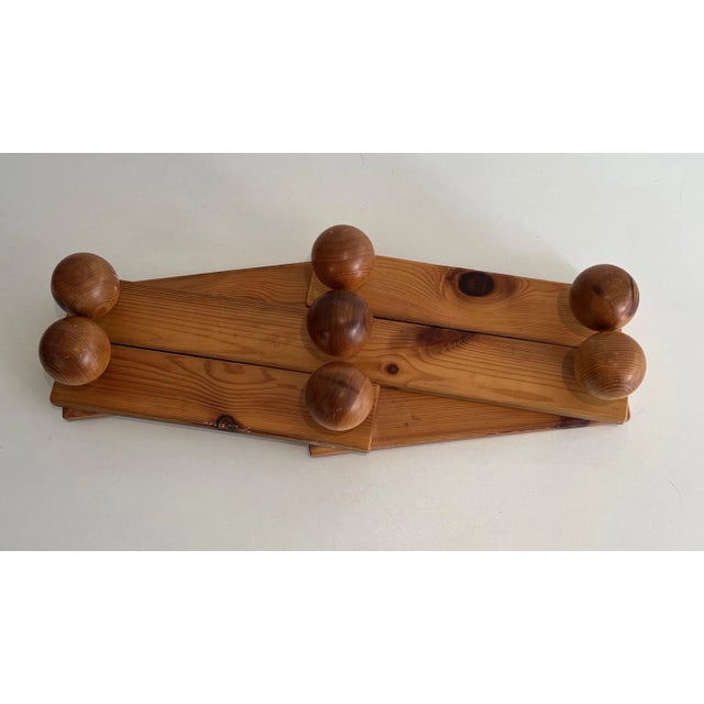 Pine Wall-mounted Accordion Coat Rack. French Works in the Style of Charlotte Perrand For Sale - Image 10 of 12