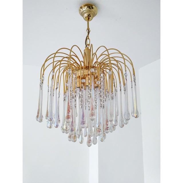 Murano Glass Teardrop Chandelier with Gilded Frame attributed to Paolo Venini, 1970s For Sale - Image 6 of 18