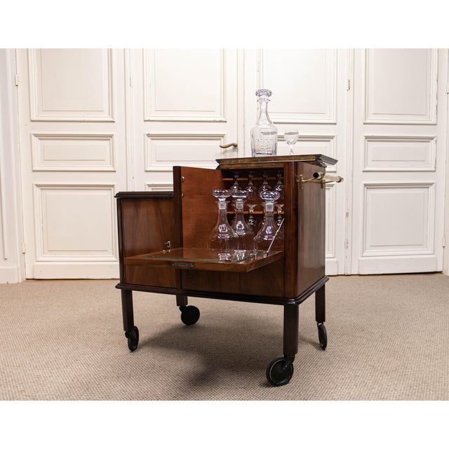 Cocktail Bar Trolley with Saint-Louis Crystal Decanters and Glasses, 1930s, Set of 17 For Sale - Image 6 of 16