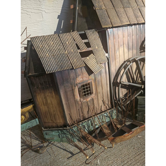 Mid 20th Century Curtis Jere 1970s Brutalist Metal Mill Farmhouse Water Wheel Wall Art Sculpture For Sale - Image 5 of 14
