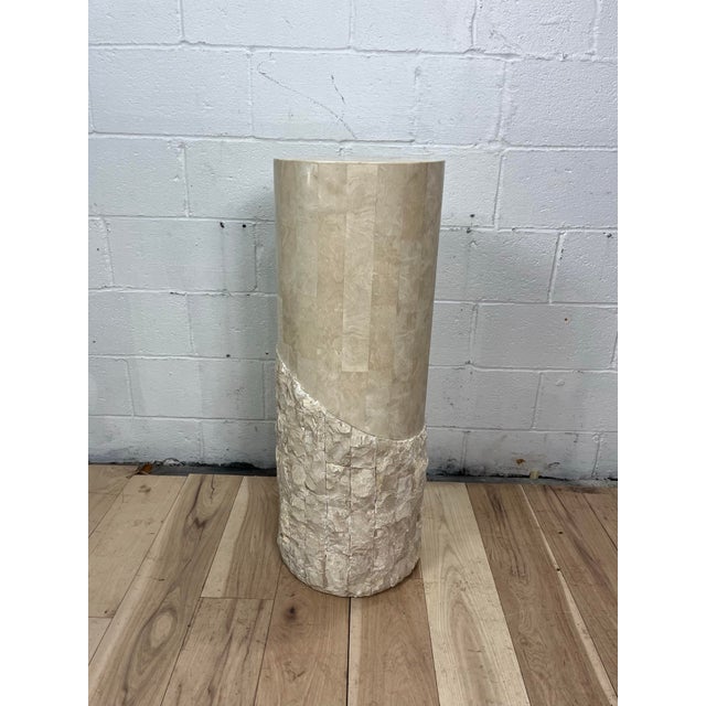 Cream Vintage Postmodern Tessellated Stone Pedestal Sculptural Textured Base 1980s For Sale - Image 8 of 9