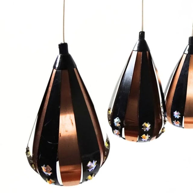 Droplet Pendant Lights in Copper by Werner Schou for Coronell Electrical Denmark, 1960s, Set of 3 For Sale - Image 3 of 8
