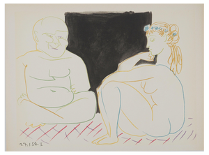 Pablo Picasso, The Young Girl with the Headdress and the Old Man, Lithograph