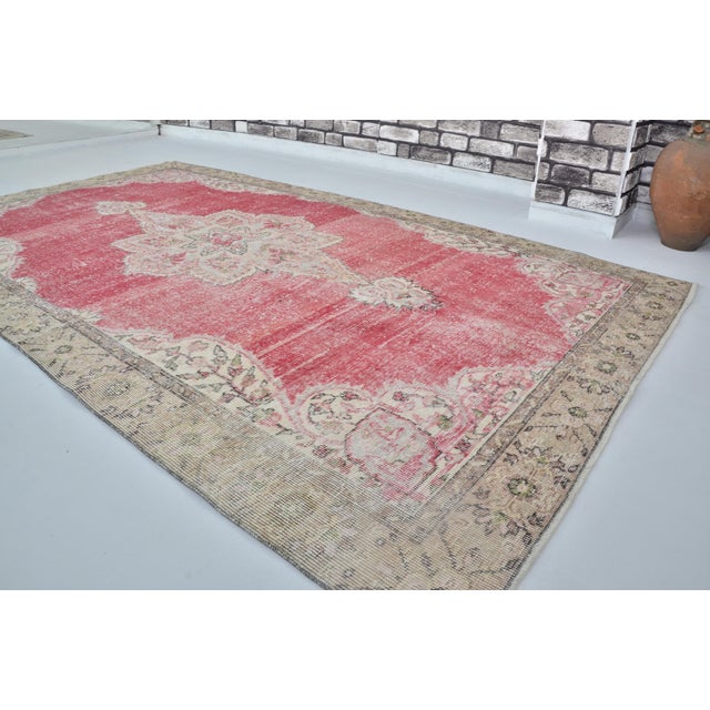 Turkish Oushak Vintage Wool Area Carpet For Sale - Image 3 of 7