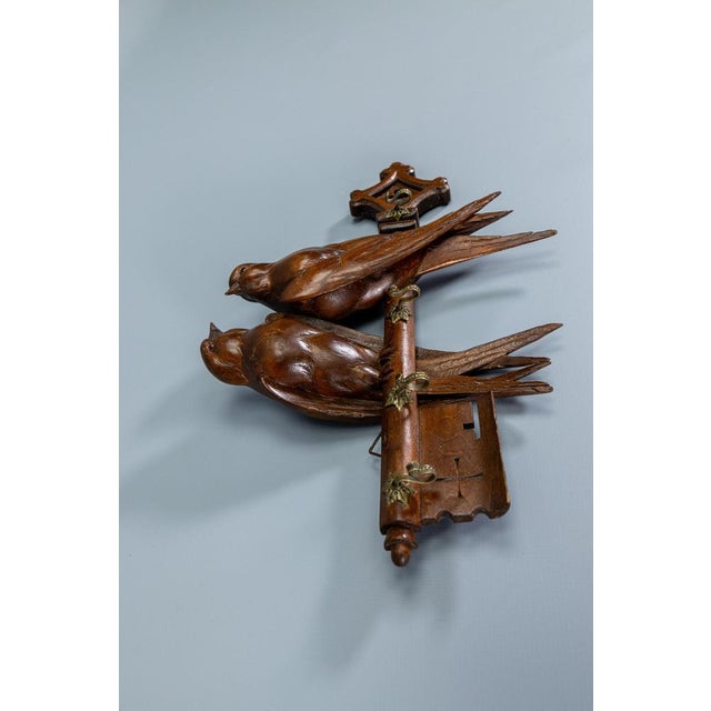 Antique Black Forest Carved Wood Wall Key Holder with Swallow Birds, ca. 1910s For Sale - Image 11 of 18