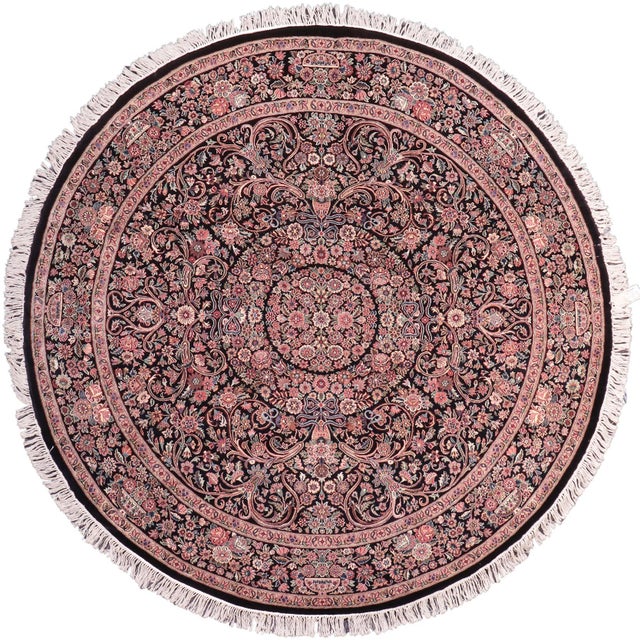 Art Nouveau 1990's Pak-Persian Black/Pink Wool Round Rug- 8'1'' X 8'3'' For Sale - Image 9 of 9