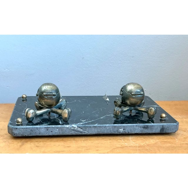 Vintage Brass Skull and Crossbones Inkwell For Sale - Image 4 of 12