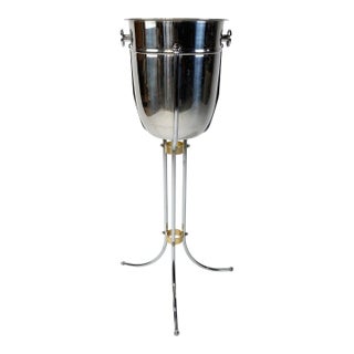 Vintage Stainless Steel Champagne Bucket on Stand For Sale