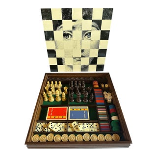 20th Century Rare Large Chess and Dominoes Board Game Set Box by Fornasetti For Sale