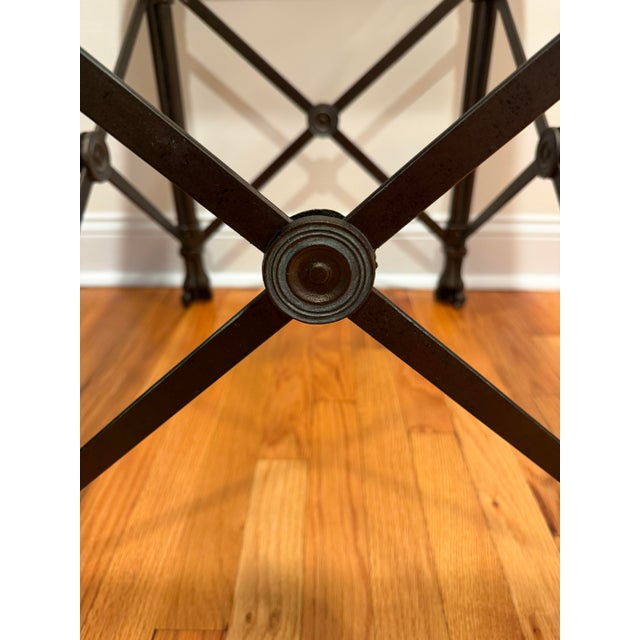 Bronze Maitland Smith Leather, Bronzed Wrought-Iron and Glass Side Table For Sale - Image 8 of 11