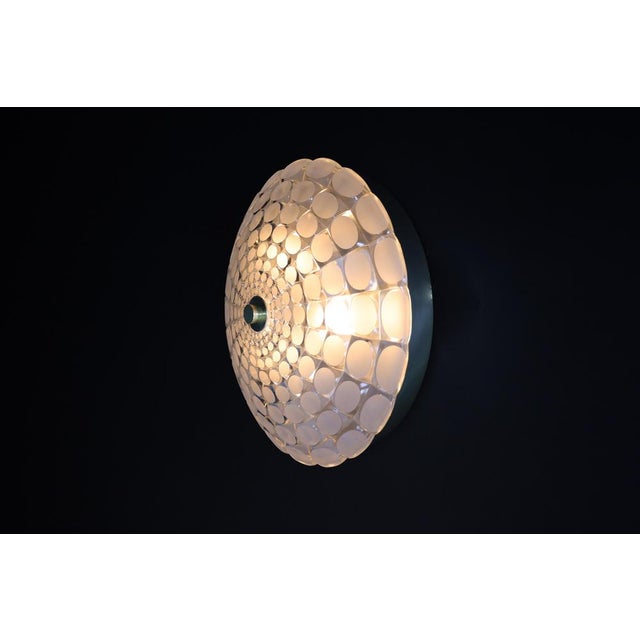 Metal Mid-Century Space Age Round Flush Mount in Frosted Glass attributed to J. T. Kalmar for Kalmar, Austria, 1960s For Sale - Image 7 of 11