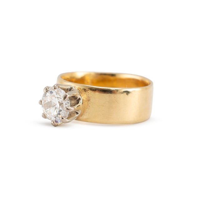 Modern Vintage Traub Orange Blossom 18k Yellow Gold Gia 1.40ct Circular Engagement Ring, Size 7.5 For Sale - Image 3 of 10