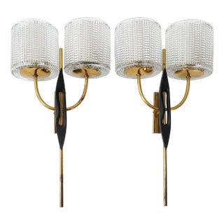 Wall Lights in Steel, Brass & Glass for Maison Arlus in the style of Felix Agostini, 1950s, Set of 2 For Sale