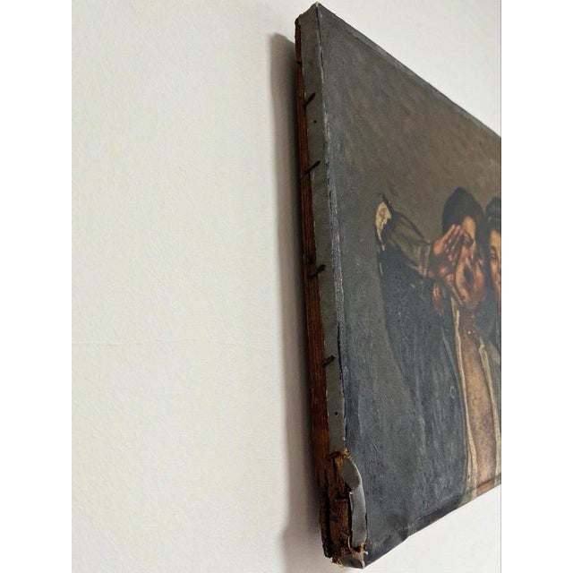2000 - 2009 Italian School, Naïve Italian of Two Pipe-Smoking Boys, 20th Century, Oil on Canvas For Sale - Image 5 of 8
