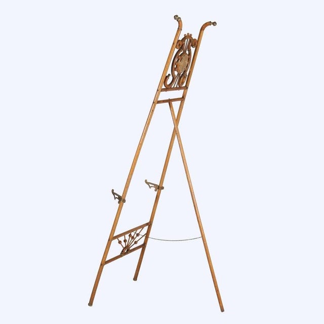 Victorian Oak Stick & Ball Adjustable Easel With Mirror & Brass Caps C1910 For Sale - Image 9 of 13