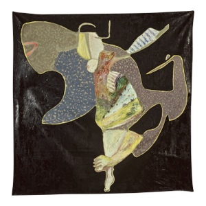 "Beauty and the Beast", 1995. Contemporary, Abstract, Figurative Oil Painting on Linen by Joe Ginsberg. Black With Accents of Brown, Blue and Yellow.
