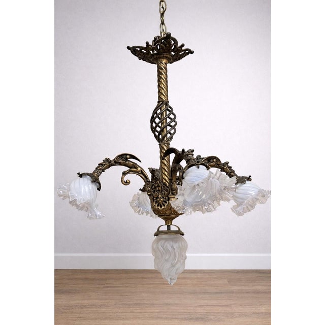 Gold Napoleon III Gilt Bronze 5-Light Chandelier For Sale - Image 8 of 8