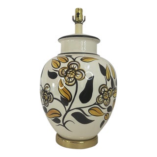 1970s Mid-Century Boho Chic Large Scale Ceramic Hand Painted Table Lamp For Sale