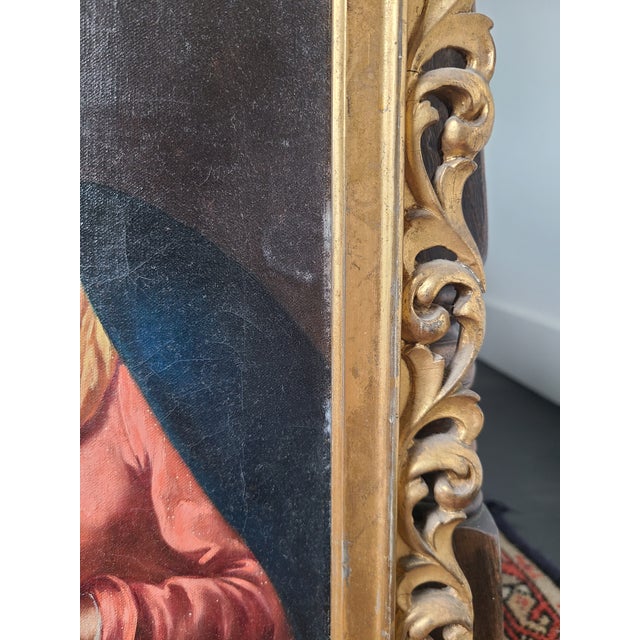 Antique 19th Century Baby Jesus Oil Painting Madonna Del Velo After Carlo Dolci For Sale - Image 15 of 17