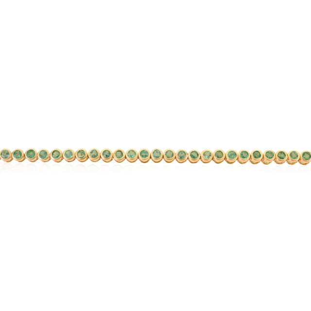 Art Deco 14k Yellow Gold 2.46 Carat Natural Emerald Tennis Bracelet in Bezel Setting For Sale - Image 3 of 13