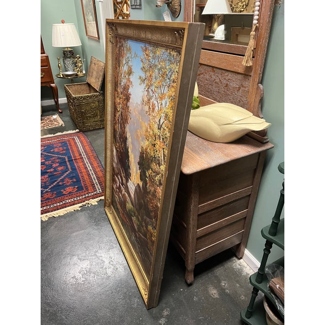 Brown Mid 20th Century Oversized Oil on Canvas Landscape Painting, Framed For Sale - Image 8 of 11