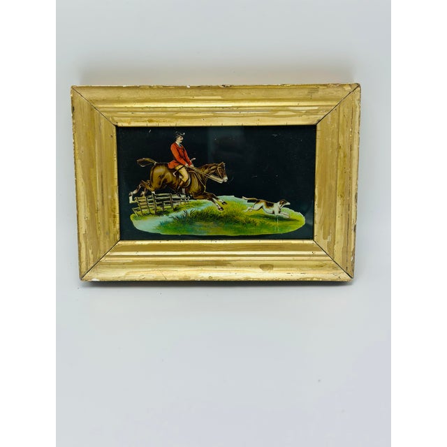 1940s Hunting Scene in Antique Gold Gilt Frame For Sale - Image 5 of 9