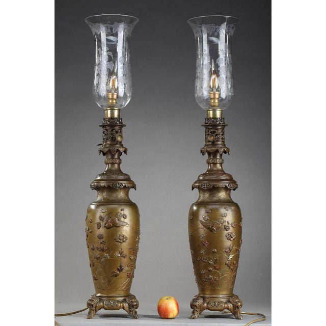 Chinese Style Kerosene Lamps with Birds, Set of 2 For Sale - Image 6 of 18