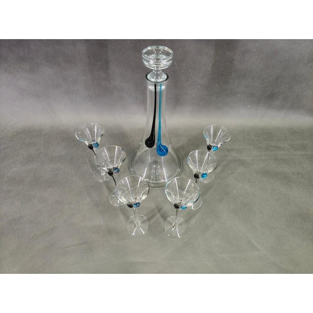 Boho Chic Bohemian Hand Blown Decanter and Glasses Set from Crystalex, 1990s For Sale - Image 3 of 16