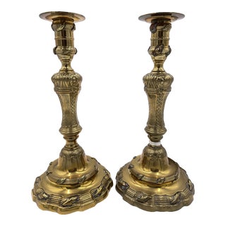 Vintage Brass Candle Stick Holders- a Pair For Sale