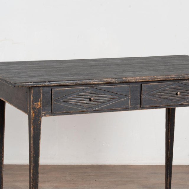 Black 19th Century Swedish Black Painted Pine Two-Drawer Side Table For Sale - Image 8 of 11