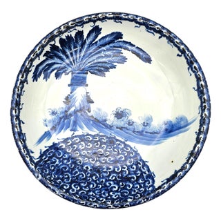 Large Hand-Painted Blue and White Porcelain Charger Bowl, Chinese Export Style, 16" For Sale
