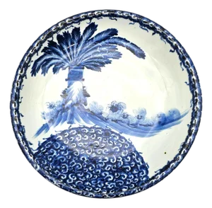 Large Hand-Painted Blue and White Porcelain Charger Bowl, Chinese Export Style, 16"